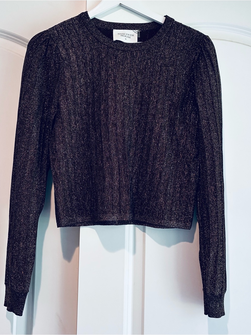 HYACINTH HOUSE Shimmer Ribbed Long-Sleeve Set  Sweater Sz M and Skirt Size S